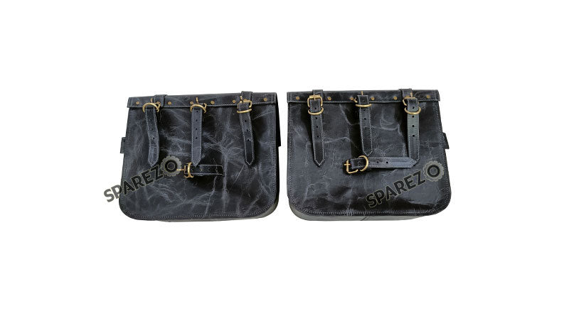 For Royal Enfield Classic 650 Genuine Leather Pannier Bags Black Grey With Mounting