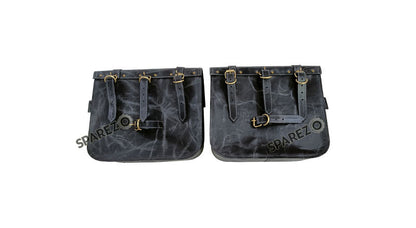 For Royal Enfield Classic 650 Genuine Leather Pannier Bags Black Grey With Mounting