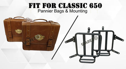 For Royal Enfield Classic 650 Genuine Leather Pannier Bags Tan Brown With Mounting