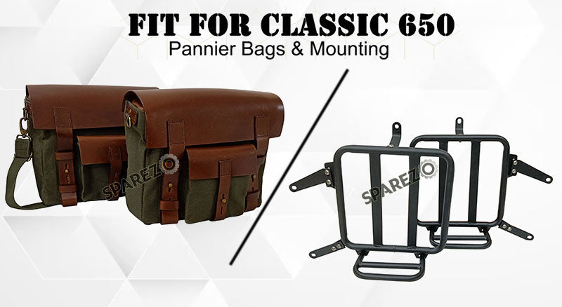 For Royal Enfield Classic 650 Genuine Leather Pannier Bags Olive With Mounting