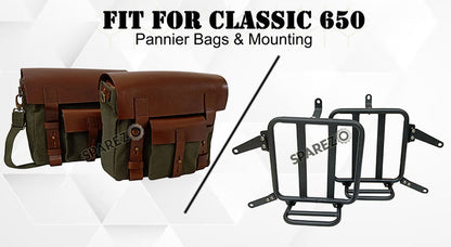 For Royal Enfield Classic 650 Genuine Leather Pannier Bags Olive With Mounting