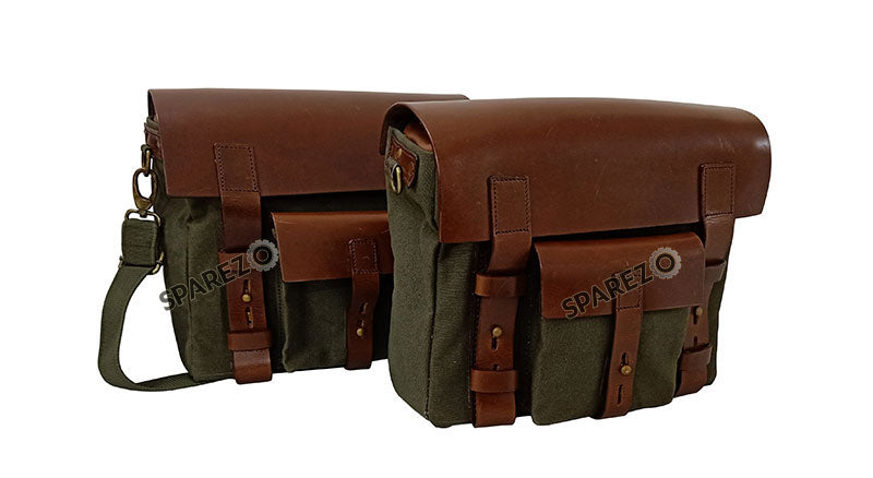For Royal Enfield Classic 650 Genuine Leather Pannier Bags Olive With Mounting