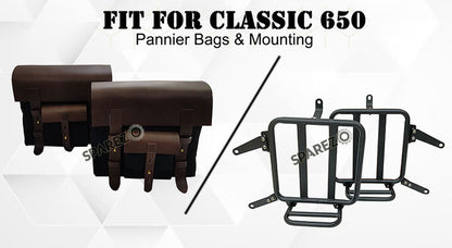 For Royal Enfield Classic 650 Genuine Leather Pannier Bags Black With Mounting