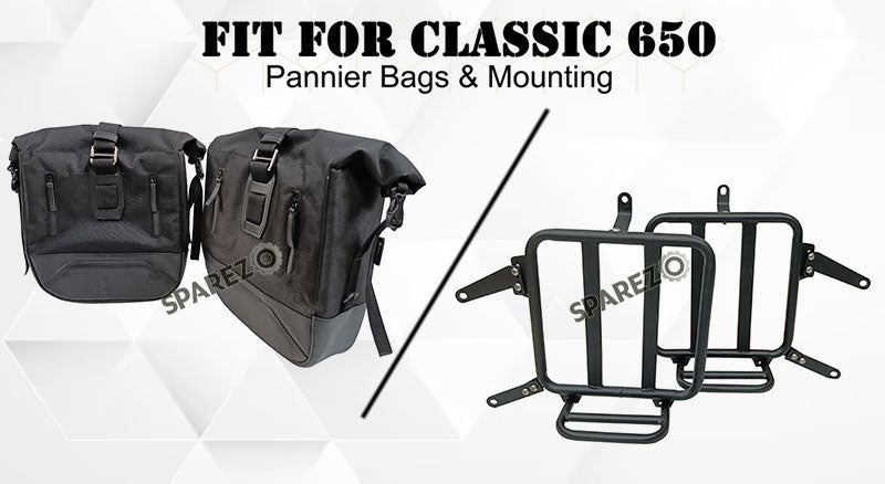 For Royal Enfield Classic 650 Genuine Leather Pannier Black Bags With Mounting