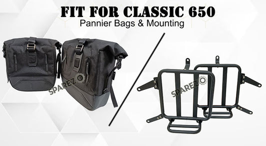 For Royal Enfield Classic 650 Genuine Leather Pannier Black Bags With Mounting