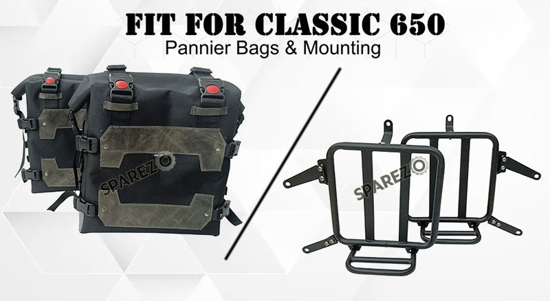 For Royal Enfield Classic 650 Canvas Pannier Bags Charcoal Black With Mounting