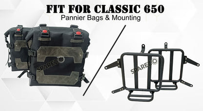 For Royal Enfield Classic 650 Canvas Pannier Bags Charcoal Black With Mounting
