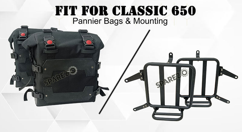 For Royal Enfield Classic 650 Canvas Pannier Bags Black With Mounting
