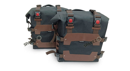 For Royal Enfield Classic 650 Canvas Pannier Bags Black and Brown With Mounting