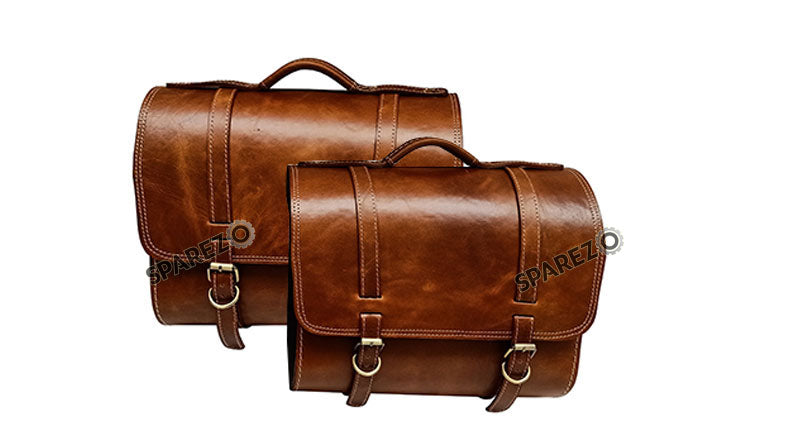 For Royal Enfield Classic 650 Genuine Leather Pannier Saddle Bags Brown Tan and Mounting