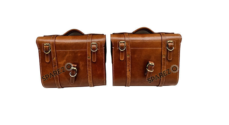 For Royal Enfield Classic 650 Genuine Leather Pannier Saddle Bags Brown Tan and Mounting