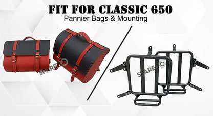 For Royal Enfield Classic 650 Genuine Leather Pannier Saddle Bags Red Black and Mounting