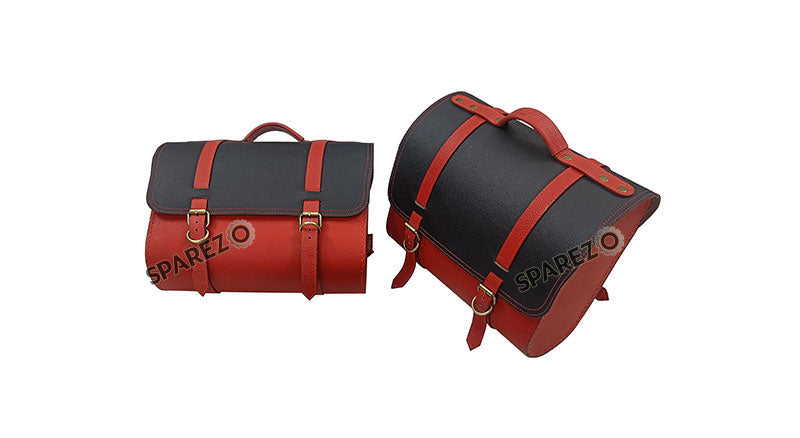 For Royal Enfield Classic 650 Genuine Leather Pannier Saddle Bags Red Black and Mounting