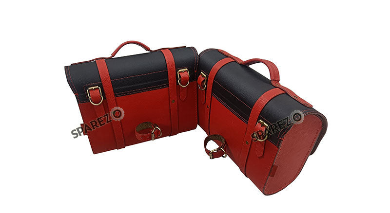 For Royal Enfield Classic 650 Genuine Leather Pannier Saddle Bags Red Black and Mounting