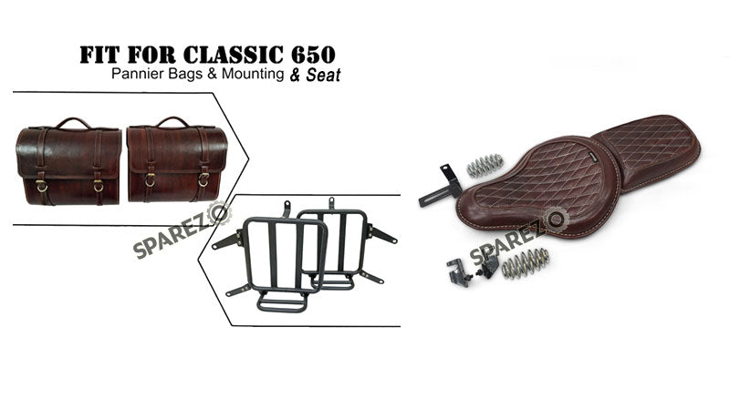 For Royal Enfield Classic 650 Genuine Leather Pannier Saddle Bags and Mounting with seat