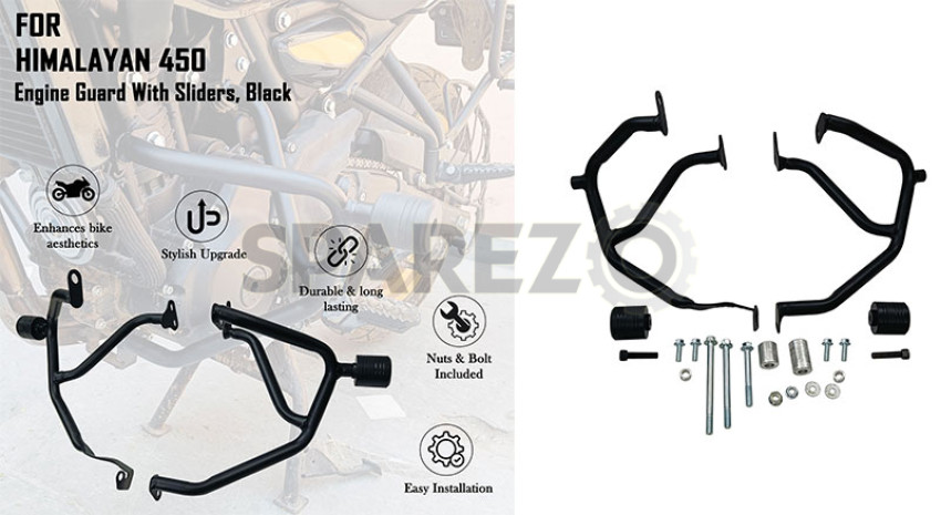 For Royal Enfield New Himalayan 450 Engine Guard With Sliders Black