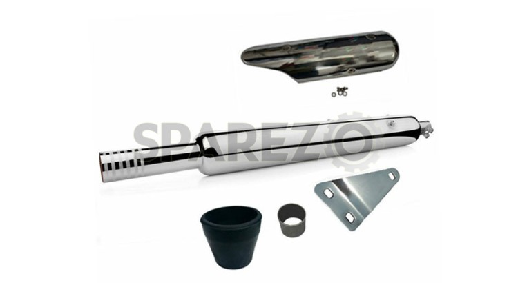 Royal Enfield Classic 500 350 Punjab Dholki Exhaust Silencer and Heat Shield Chrome - SPAREZO