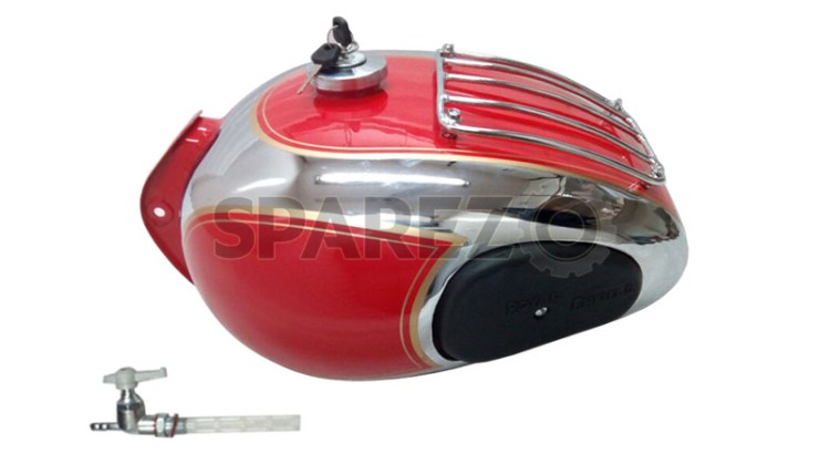 Royal Enfield Chrome Red Petrol Tank With Grill and Knee Pad - SPAREZO