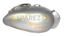 Royal Enfield Fuel Tank 22 L In Silver With Chrome Grill And Hand Paint Lining - SPAREZO