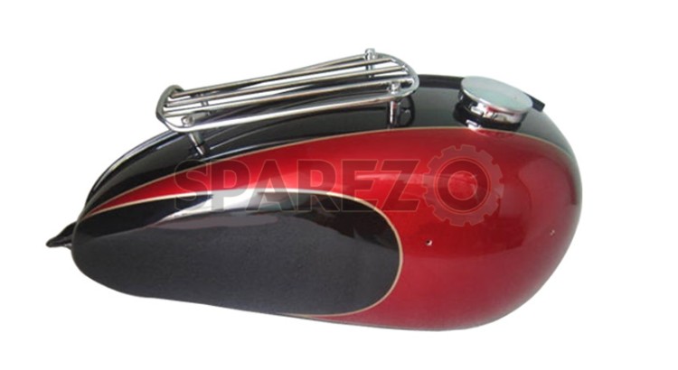 New Triumph T150 Black And Cherry Painted Petrol Tank With Grill Rack And Cap - SPAREZO