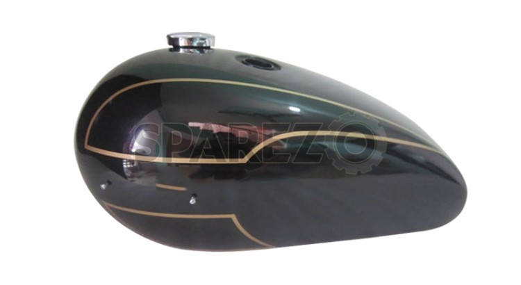 New Triumph T140 Black Painted Fuel Tank (Reproduction) With Chrome Cap and Tap - SPAREZO