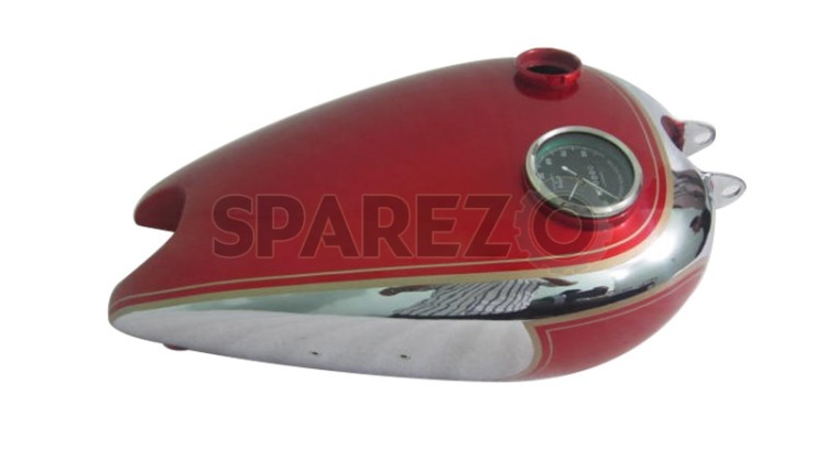 New BSA C10 C11 Cherry Painted Chromed Gas Petrol Tank With Replica Smith Speedo - SPAREZO