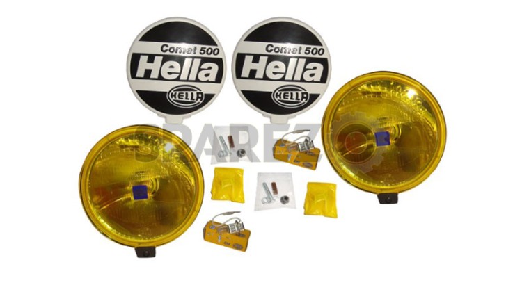 Pair Of Hella Comet 500 Yellow 12v H3 Driving Lamp For Jeep, Trucks, 4x4, Suv - SPAREZO