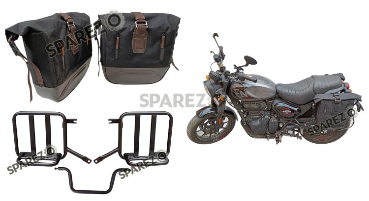 Royal Enfield Hunter 350 Pannier Luggage Bags Brown And Mounting 2022-23 - SPAREZO