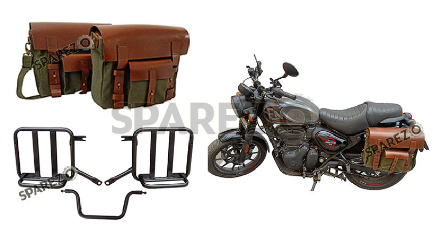 Olive Green Canvas Pannier Bags – Fit Royal Enfield Classic Reborn 350 (2022-2025), Military Style, Made In India