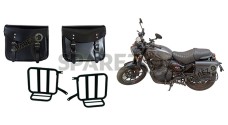 Royal Enfield Hunter 350 Leather Saddle Bags Glossy Black With Mounting Pair - SPAREZO