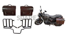 Royal Enfield Hunter 350 Leather Saddle Bags Antique Color With Mounting Pair - SPAREZO