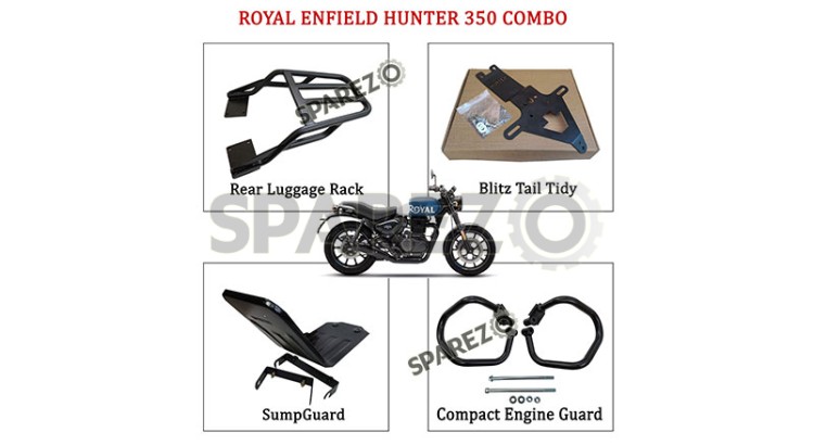 Royal Enfield Hunter 350 Luggage Rack Tail Tidy Sumpguard and Engine Guard - SPAREZO