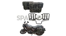 Royal Enfield Hunter 350 Grey Black Leather Bags with Mounting Pair