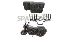 Royal Enfield Hunter 350 Grey Black Leather Bags with Mounting Pair - SPAREZO