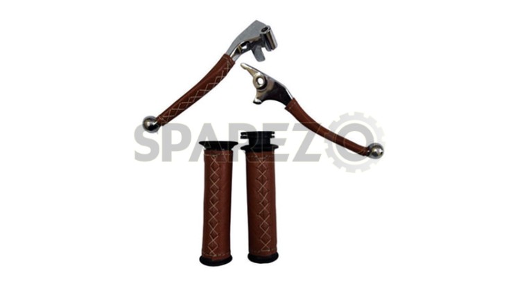 Royal Enfield Classic Clutch Brake Lever & Grip Set Brown Tan Color - SPAREZO