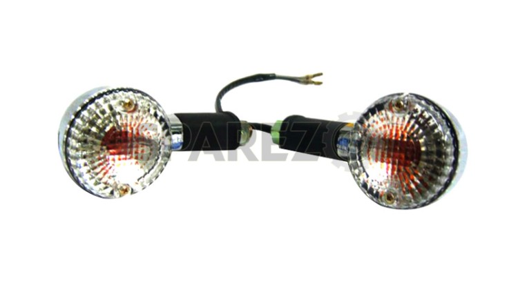 Royal Enfield Chromed Side Indicator Set Clear Lens Amber Bulbs - SPAREZO