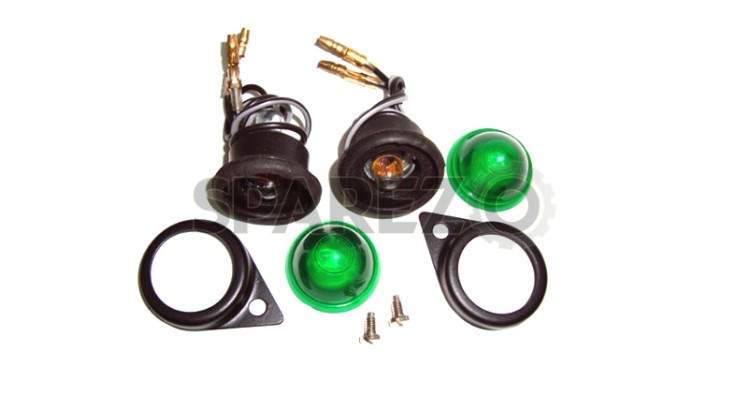 Complete Green Pilot Lamp 12v Black Rim Assembly - SPAREZO