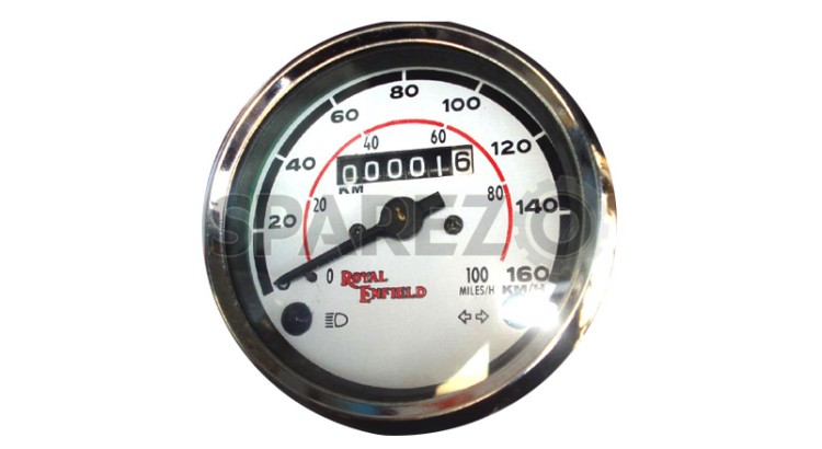 Classic Royal Enfield Bullet Speedometer White KPH/MPH - Replica - SPAREZO