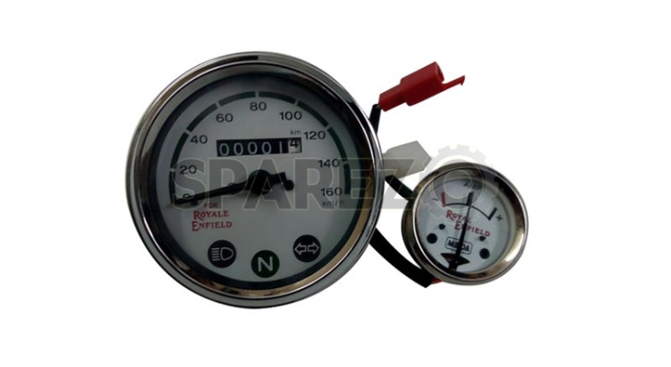 Enfield White Face Speedometer 0-160 KMPH and Ammeter - SPAREZO