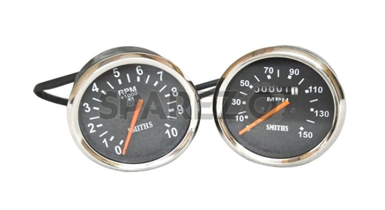 Smith Replica Speedometer Tachometer Pair 150 MPH Black For Royal Enfield - SPAREZO