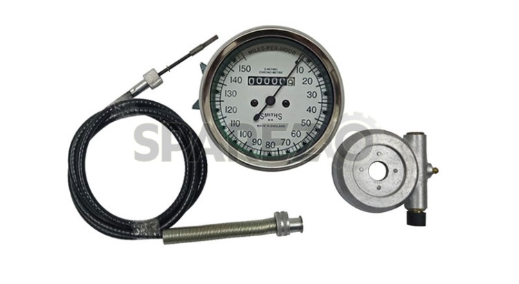 Replica Smiths Speedometer White 150 MPH + 54" Cable + Alloy Hub Drive - SPAREZO