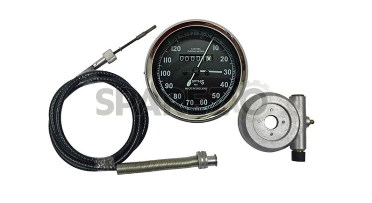 Replica Smiths Speedometer Black 120 MPH + 54" Cable + Alloy Hub Drive - SPAREZO