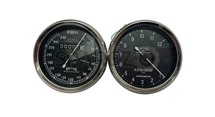 Smith Replica Speedo 0-240 KMPH + Tacho RPM Meter Pair For BSA, Vincent, Ariel - SPAREZO