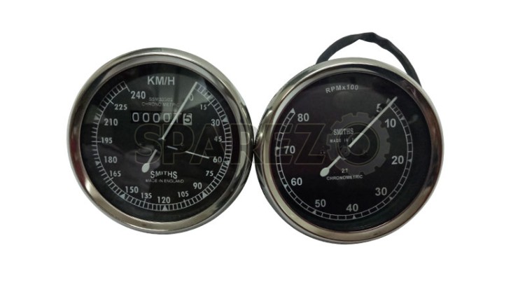 Smith Replica Speedo 0-240 KMPH + Tacho RPM Meter Pair For BSA, Vincent, Ariel - SPAREZO