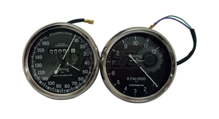 Smith Replica Speedo 0-160 KMPH + Tacho RPM Meter Pair For BSA, Vincent, Ariel - SPAREZO