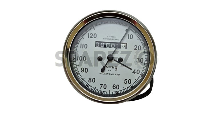 Smiths Replica Speedo Meter Speedometer 0-120 MPH White For BSA, Vincent, Ariel - SPAREZO