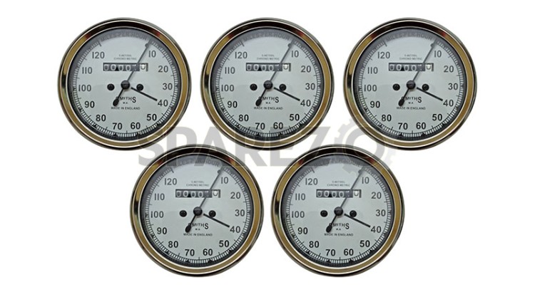 5 Pcs Smiths Replica Speedo Meter 0-120 MPH White For BSA, Vincent, Ariel - SPAREZO