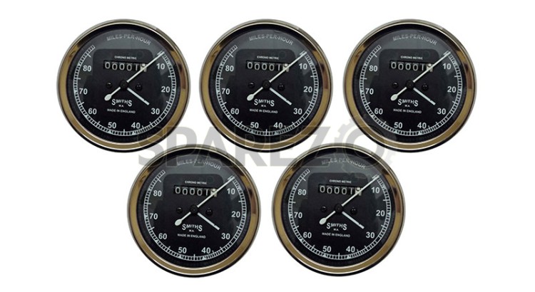 5 Pcs Smiths Replica Speedo Meter 0-80 MPH Black For BSA, Vincent, Ariel - SPAREZO