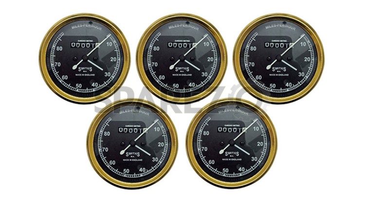 5 Pcs Smiths Replica Speedo Meter 0-80 MPH Black - BSA, Vincent, Ariel - SPAREZO