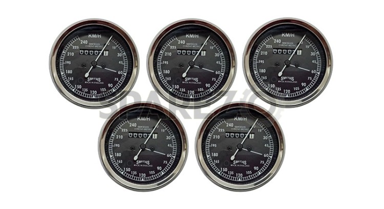 5 Pcs Smiths Replica Speedo Meter 0-240 KMPH Black For BSA, Vincent, Ariel - SPAREZO